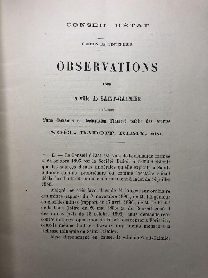 CONSEIL D'ETAT. - Observations pour la ville de Saint-Galmier a l'appui d'une d…
