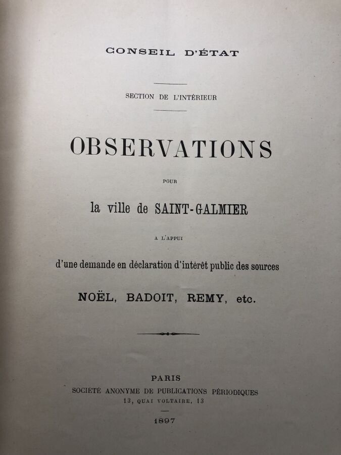 CONSEIL D'ETAT. - Observations pour la ville de Saint-Galmier a l'appui d'une d…