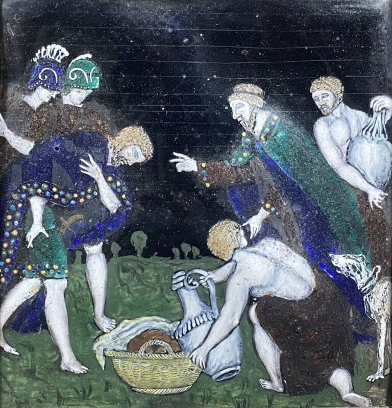 Dans le goût de LIMOGES - Plaque émaillée sur cuivre à décor polychrome d'une s…