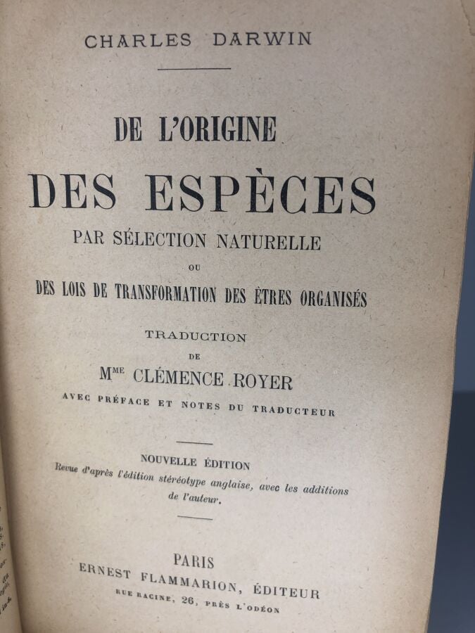 DARWIN (Charles). - De l'origine des espèces par sélection naturelle ou des loi…