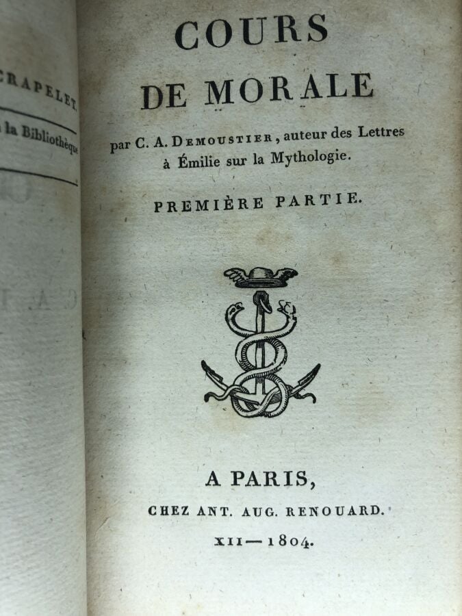 DEMOUSTIER (C.A). - Cours de morale, tome premier. Édité à Paris chez Renouard…