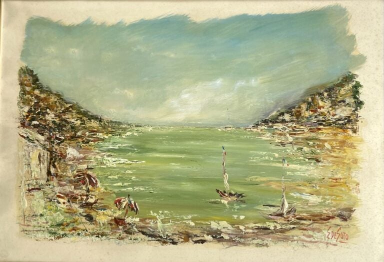 E. de SOTO (1917-2005) - Paysage de bord de mer - Huile sur papier, signé en ba…