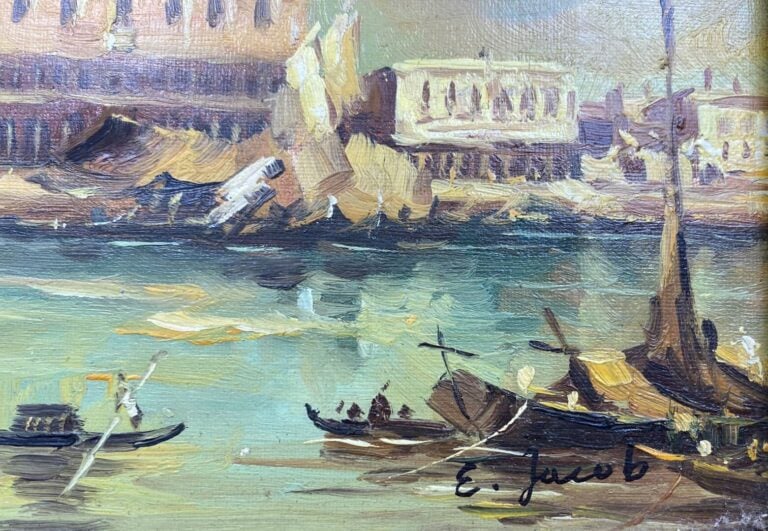 E. JACOB (XXe siècle) - Vue de Venise - Huile sur toile - Signée en bas à droit…