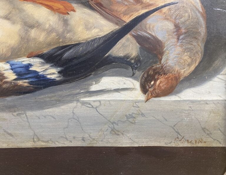 Ecole de la fin du XIXe siècle - Nature morte au bouquet de fleurs, fruits et c…