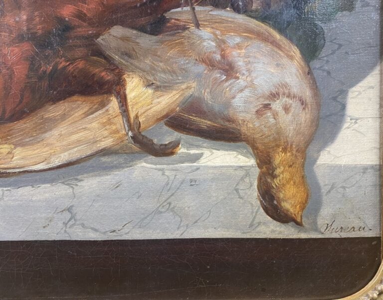 Ecole de la fin du XIXe siècle - Nature morte aux fruits, nid d'oiseau et faisa…