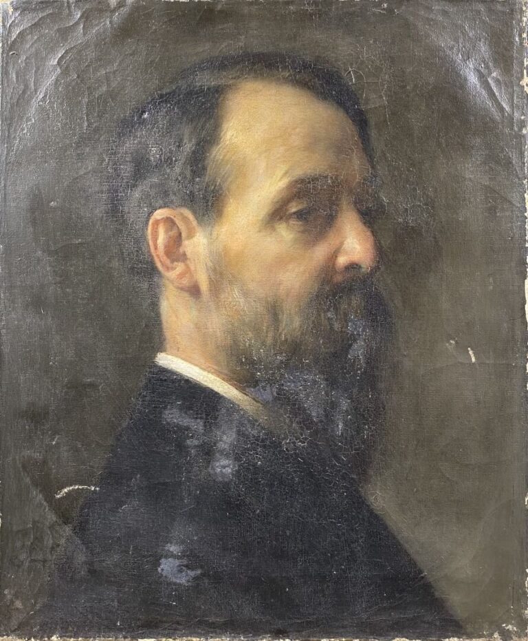 Ecole du XIXe siècle - Portrait d'homme à la barbe représenté de trois quart -…