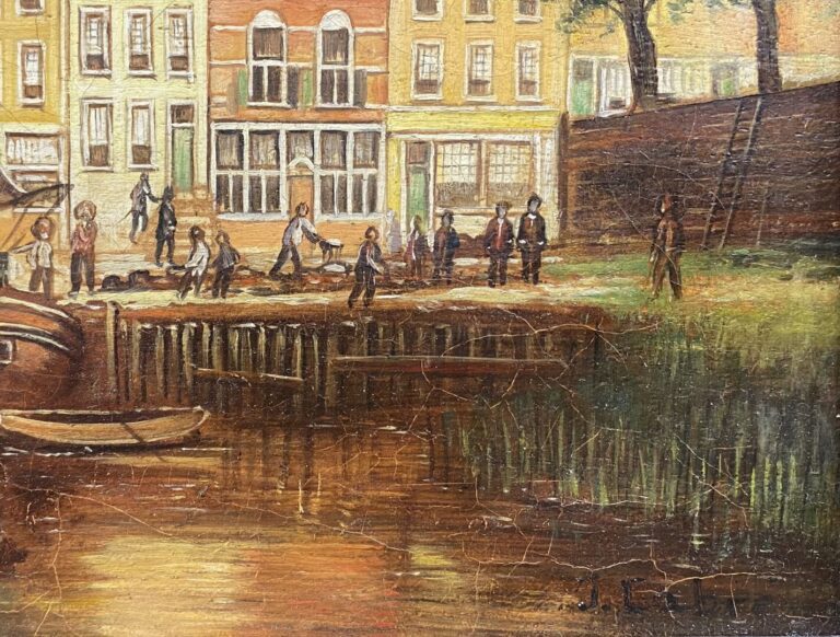 Ecole hollandaise fin du XIXe - début du XXe siècle - Scène animée au bord d'un…