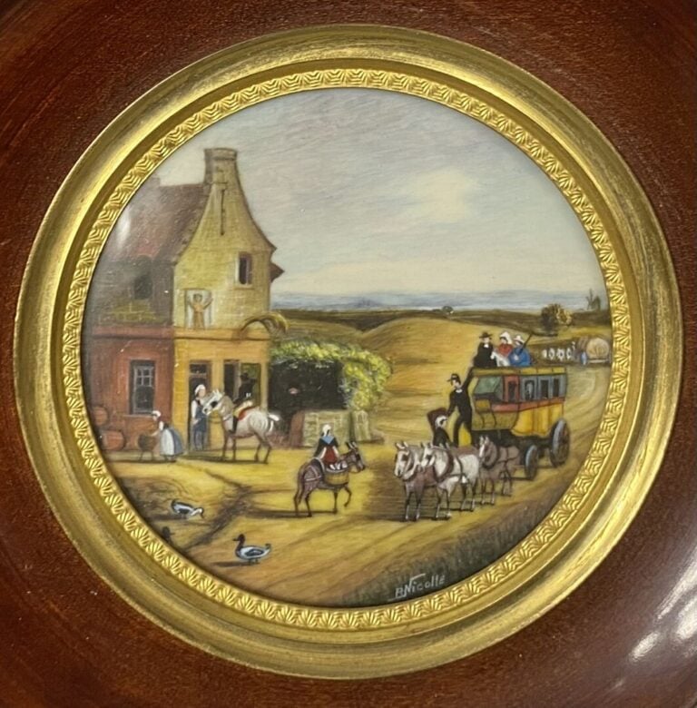Ensemble de cinq miniatures dans le style des XVII et XVIIIe siècles représenta…