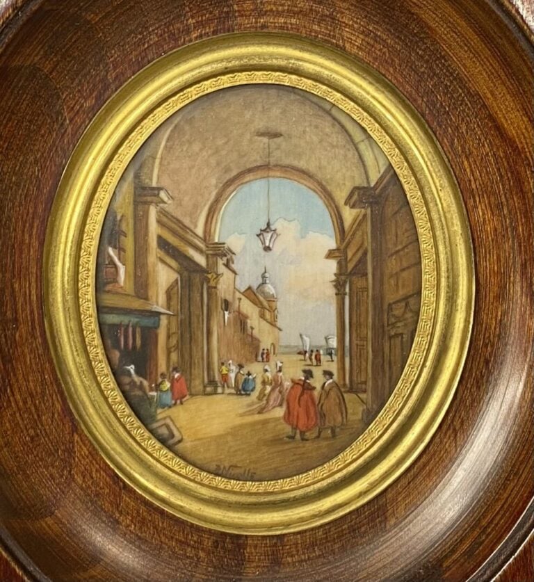 Ensemble de cinq miniatures dans le style des XVII et XVIIIe siècles représenta…