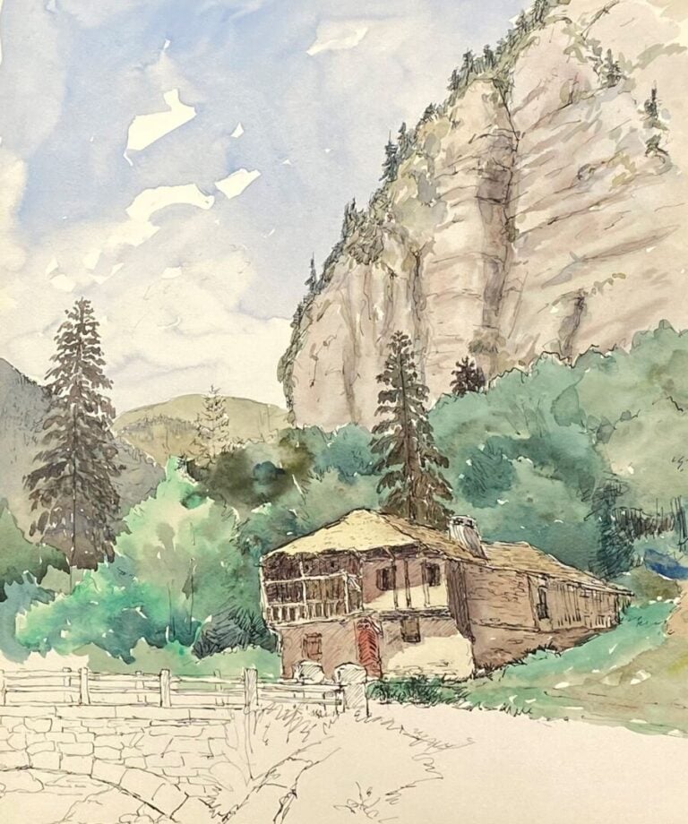 Ensemble de quatre carnets de dessins à l'aquarelle et croquis comprenant des v…