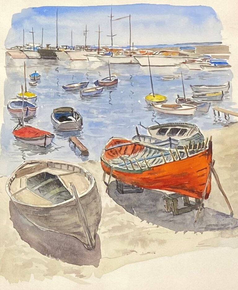 Ensemble de quatre carnets de dessins à l'aquarelle et croquis comprenant des v…