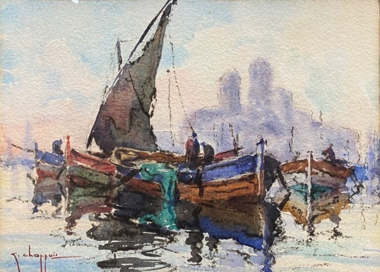 Ensemble de quatre dessins sur papier comprenant : - - G. CHAPPUIS, Bateaux à q…