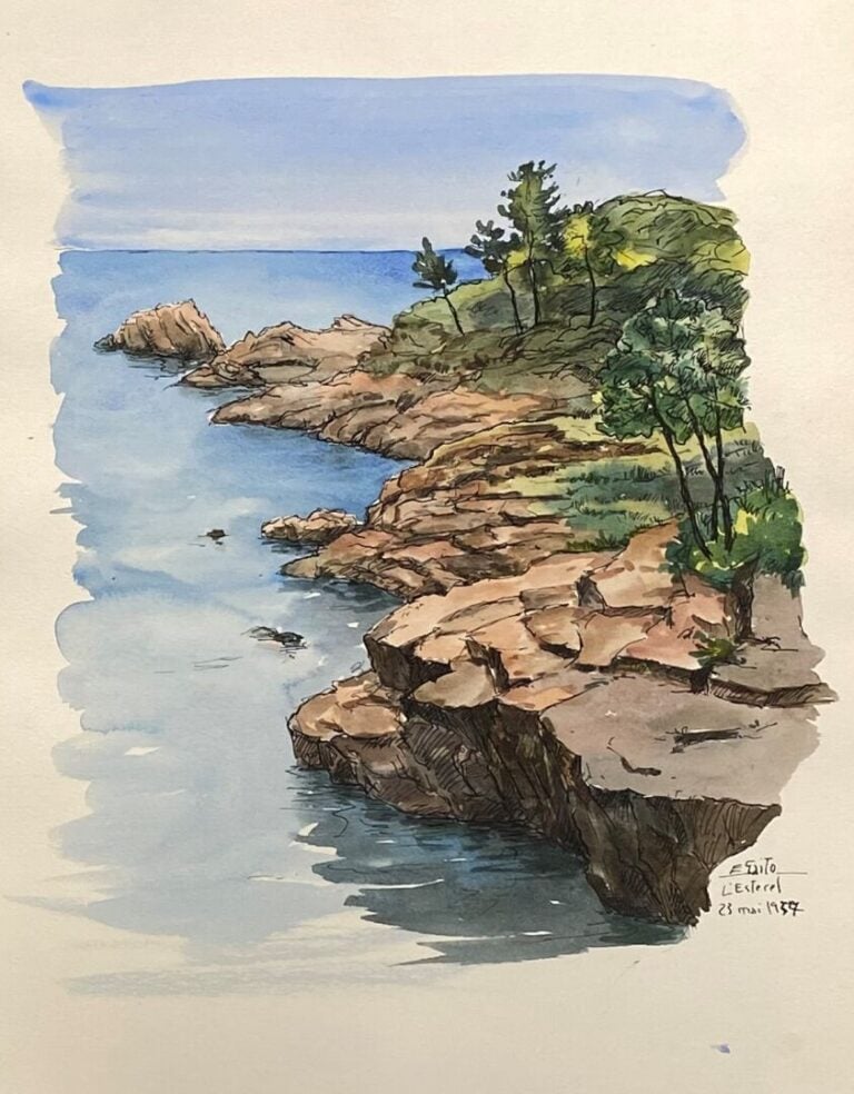 Ensemble de trois carnets de dessins à l'aquarelle et croquis comprenant des vu…