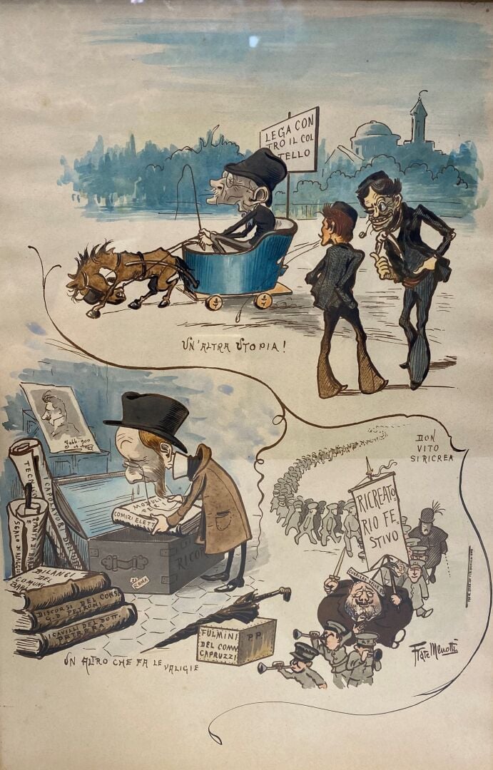 Ensemble de trois dessins à l'aquarelle représentant des caricatures - Signé en…