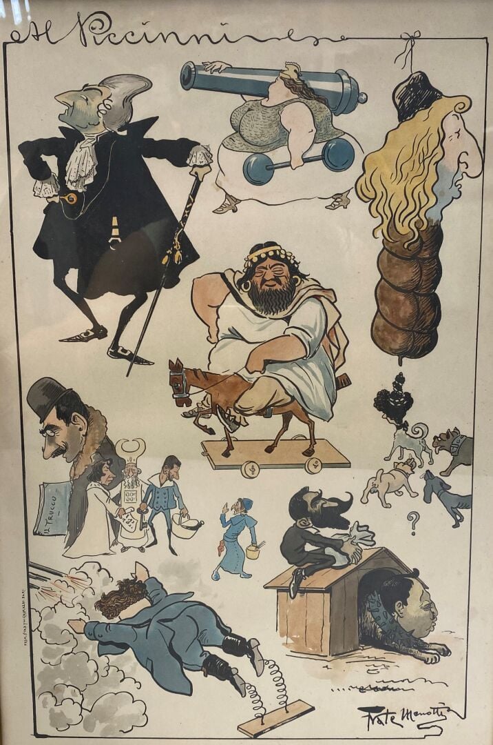 Ensemble de trois dessins à l'aquarelle représentant des caricatures - Signé en…