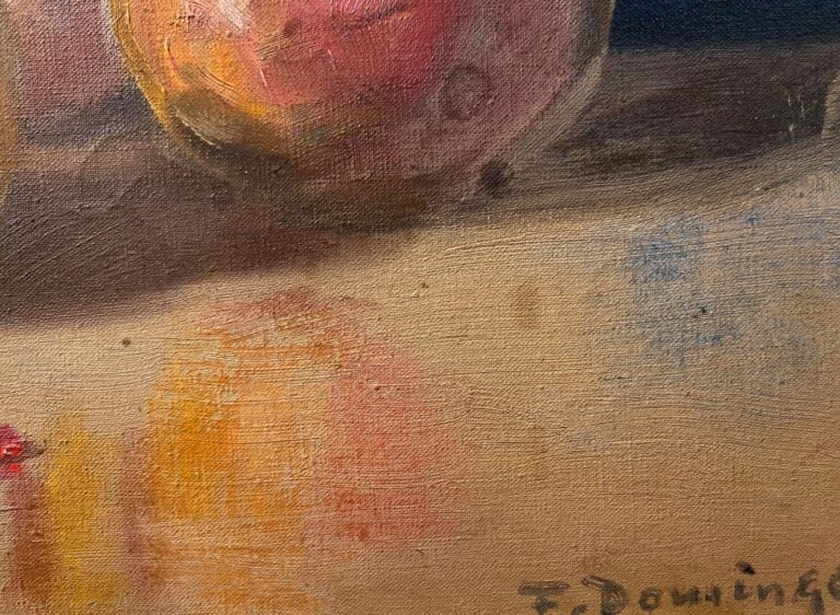 F. DOMINGO (XXe) - Nature morte au vase chinois et grenades - Huile sur toile -…