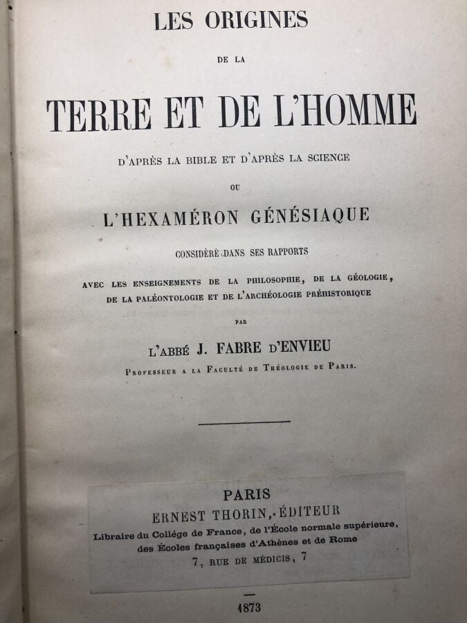 FABRE (D'envieu J.) - Les origines de la Terre et de l'Homme d'après la bible e…