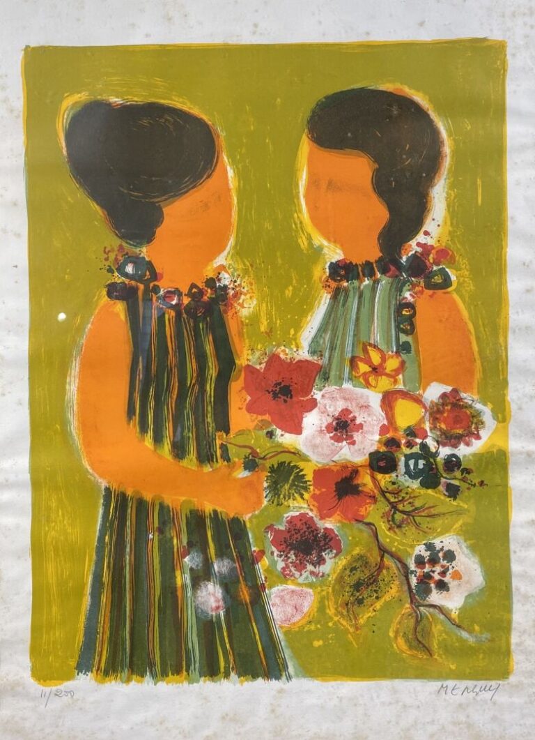 * Frédéric MENGUY (1927-2007) - Deux femmes au bouquet de fleurs - Lithographie…