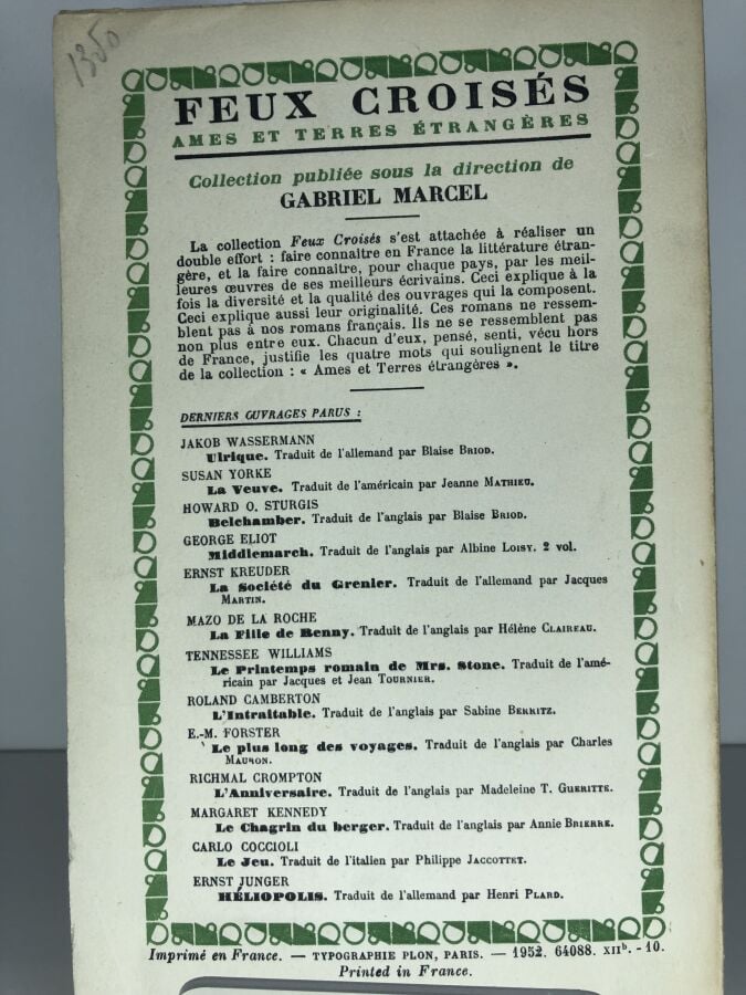 GHEORGHIU (Virgil C). - La seconde chance. Édité à Paris chez Plon en 1944. De…