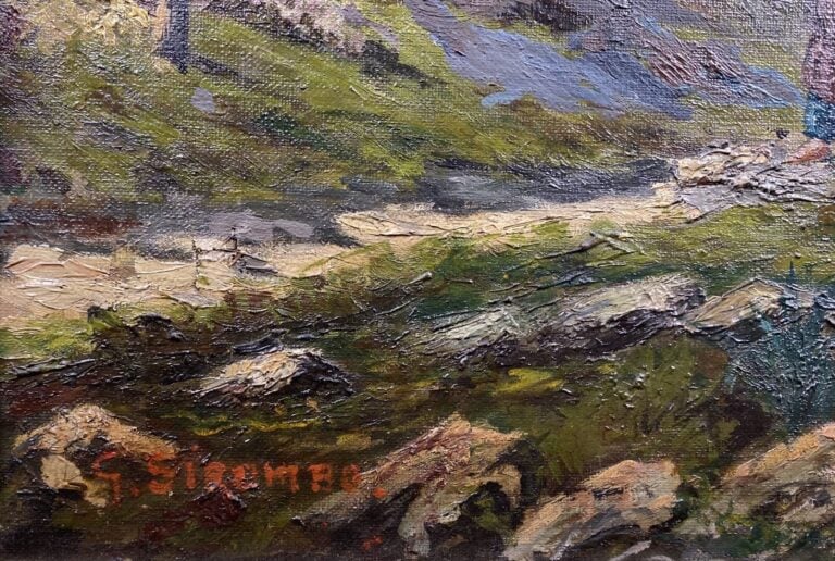 Giovanni SIROMBO - Paysans à la montagne - Huile sur toile - Signée en bas à ga…