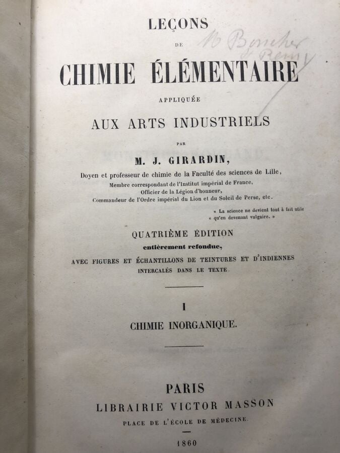 GIRARDIN (Jean Pierre). - Leçons de Chimie élémentaire appliquée aux arts indus…