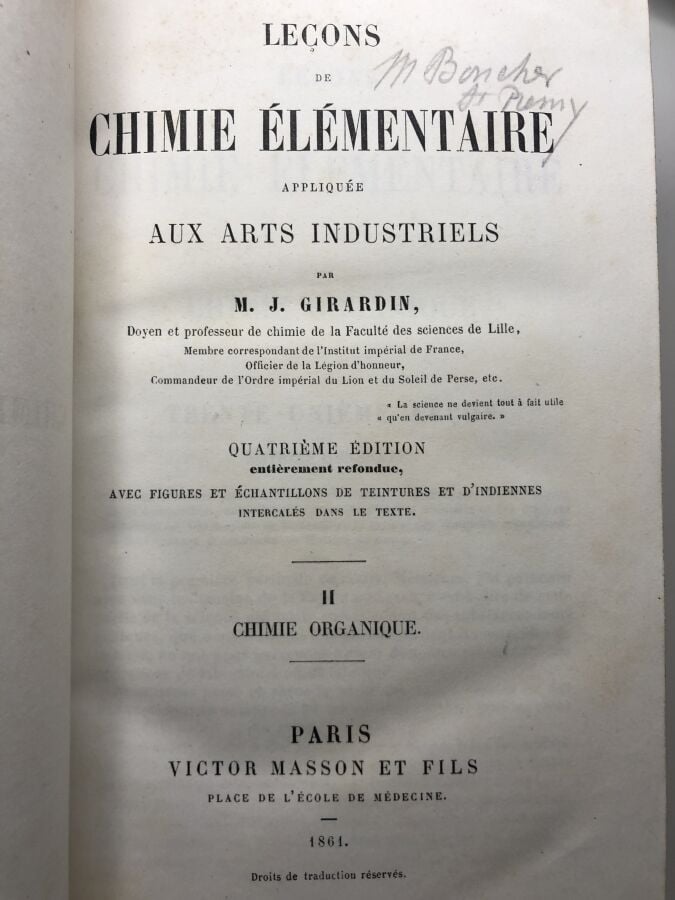 GIRARDIN (Jean Pierre). - Leçons de Chimie élémentaire appliquée aux arts indus…