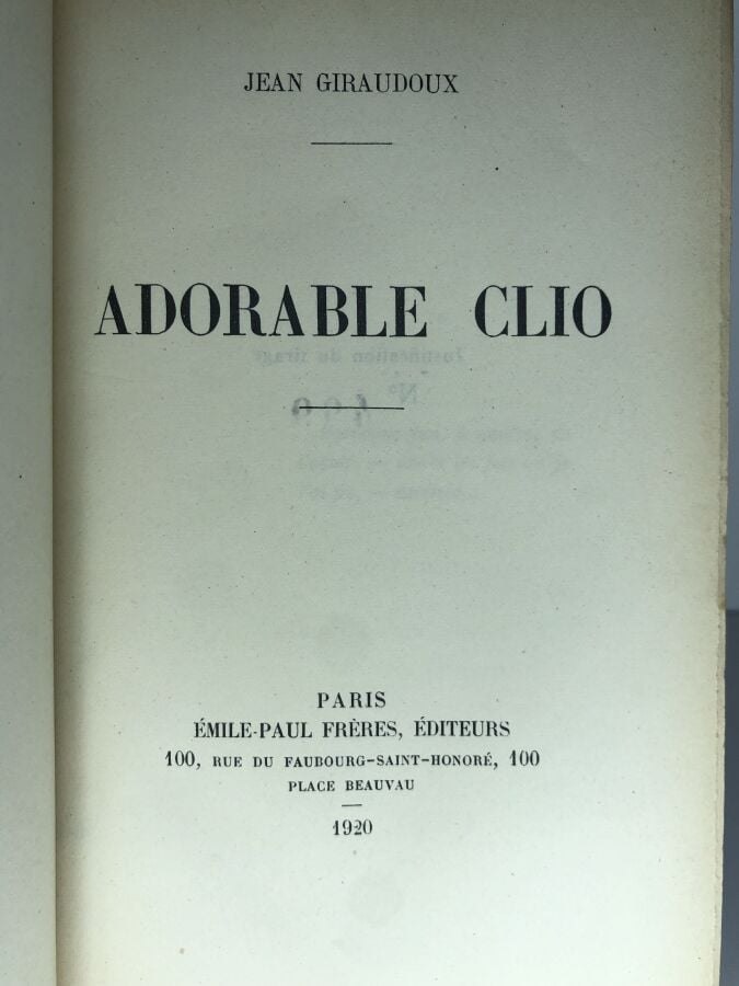 GIRAUDOUX (Jean). - Adorable clio. Édité à Paris chez Emile-Paul frères en 1920…