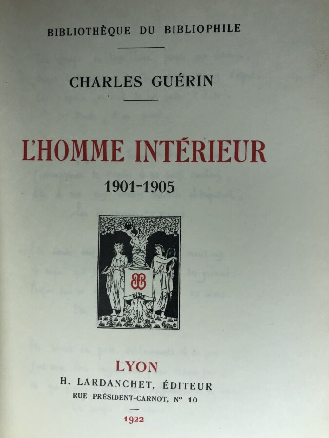GUERIN (Charles). - L'homme intérieur. Édité à Lyon chez H. Lardanchet en 1922.…