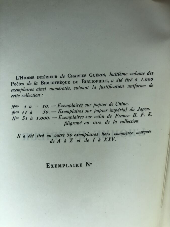 GUERIN (Charles). - L'homme intérieur. Édité à Lyon chez H. Lardanchet en 1922.…