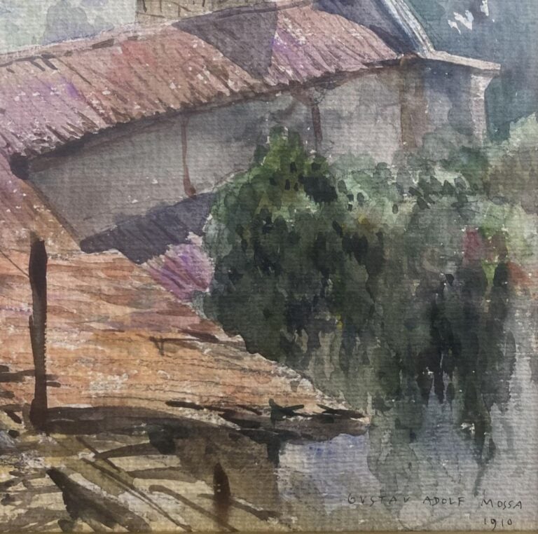 Gustav Adolf MOSSA (1883-1971) - Eglise de Roquebillière - Aquarelle sur papier…