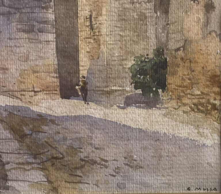 Gustav Adolf MOSSA (1883-1971) - Le clocher de la commune - Aquarelle sur papie…