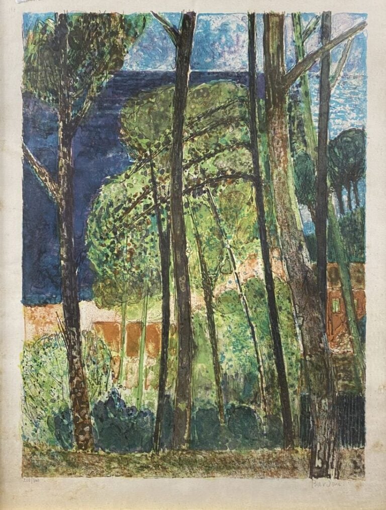 * Guy BARDONE (1927-2015) - Sous-bois en bord de mer - Lithographie en couleurs…
