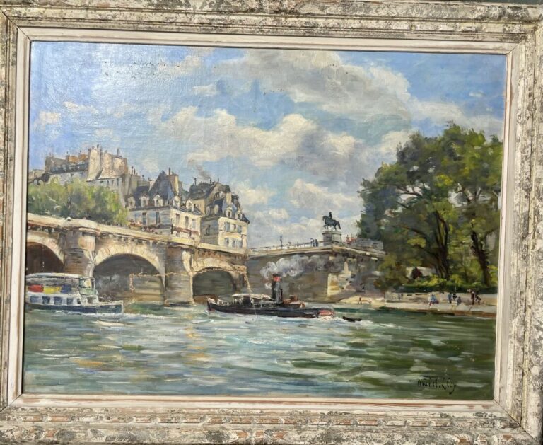 Henri MICHEL-LEVY (1844-1914) - Le Pont-Neuf - Huile sur toile, signée en bas à…