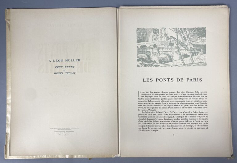 Henri TROYAT, Les ponts de Paris, Aquarelles de René KUDER (impressions) Flamma…