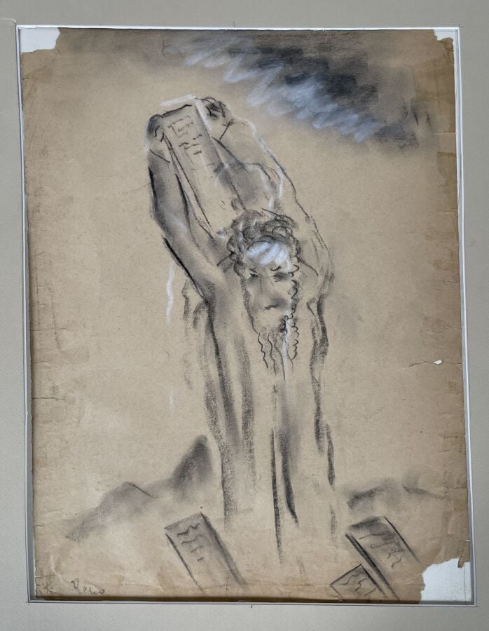 Irène RÉNO (1884-1953) Irena Hassenberg dit (02444) - Moise - Fusain et pastel…