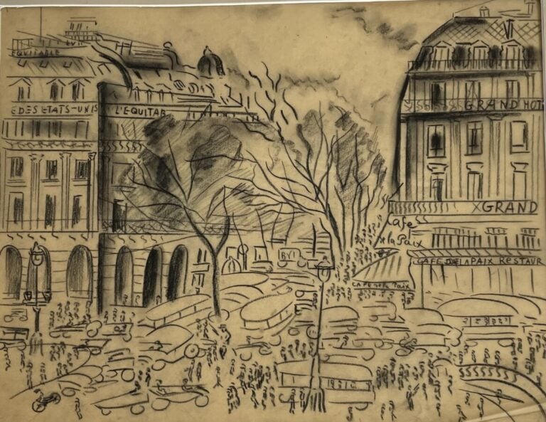 Irène RÉNO (1884-1953) Irena Hassenberg dit - Place de l'Opéra à Paris - Fusain…