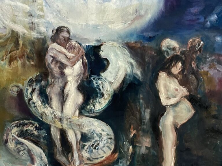 Jacques PECNARD (1922-2012) - Adam & Eve - Huile sur toile - Non signée, cachet…