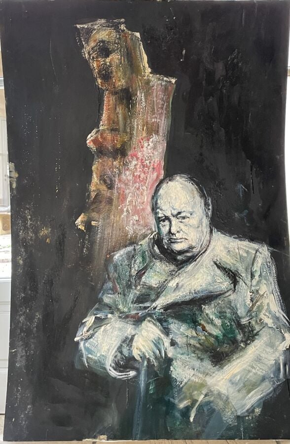 Jacques PECNARD (1922-2012) - Churchill / Femme Allongée - Huile sur papier dou…