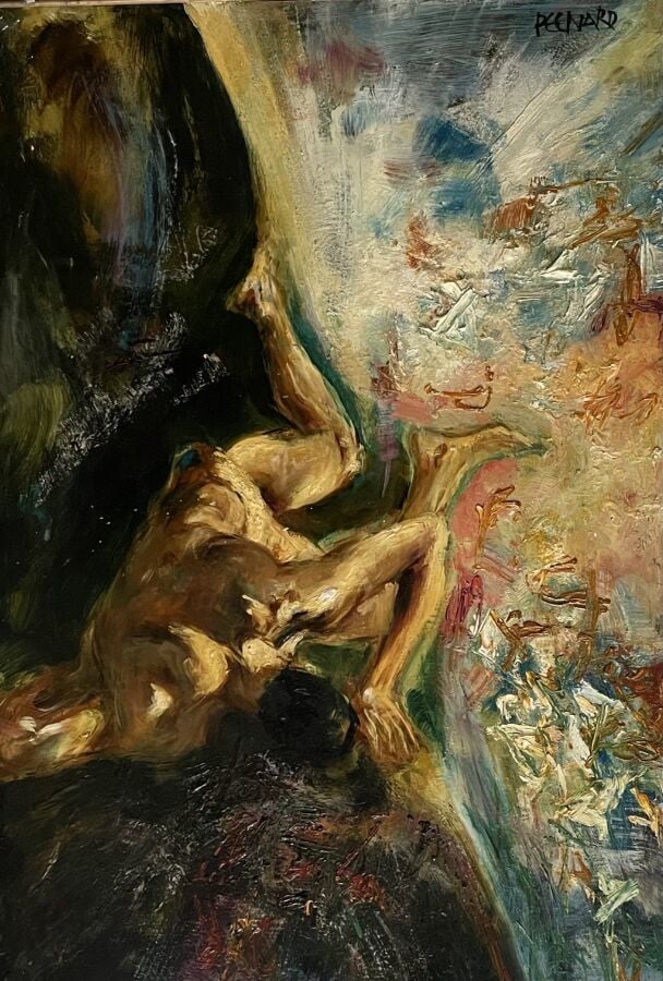 Jacques PECNARD (1922-2012) - Le combat avec l'ange - Huile sur panneau - Signé…