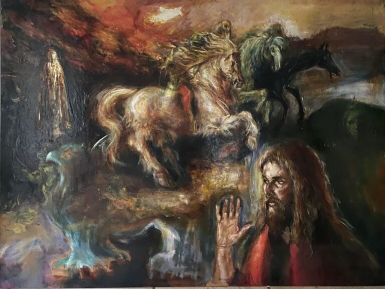 Jacques PECNARD (1922-2012) - Les cavaliers de l'Apocalypse - Huile sur panneau…