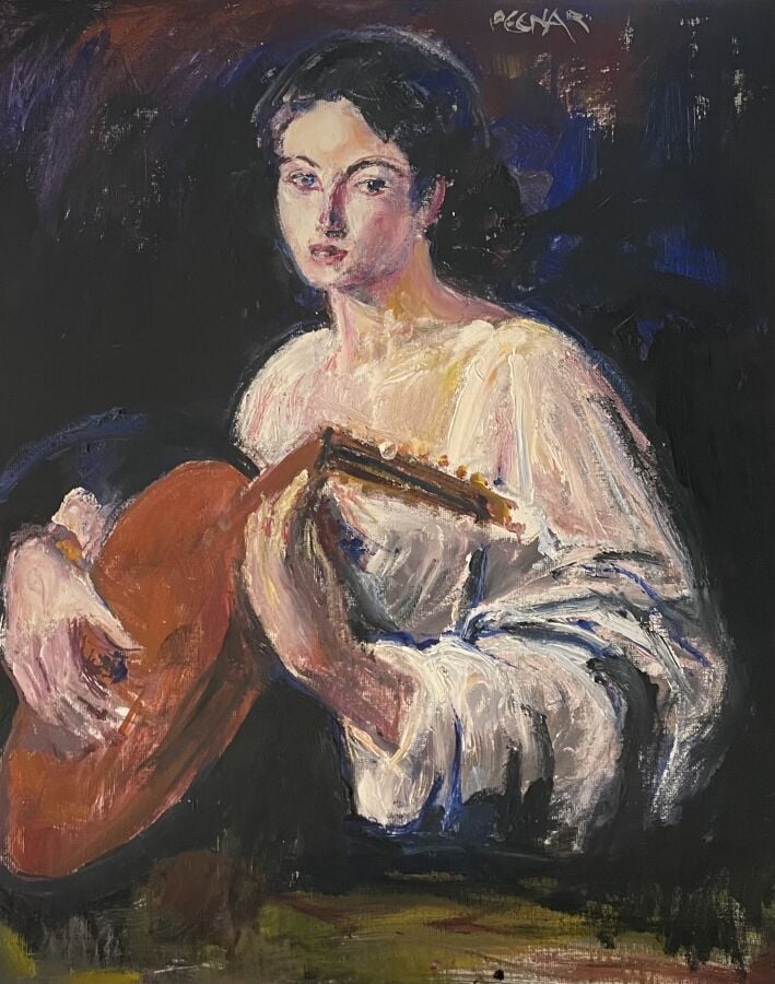 Jacques PECNARD (1922-2012) - Mandoline brisée - Huile sur toile - Signée en ha…