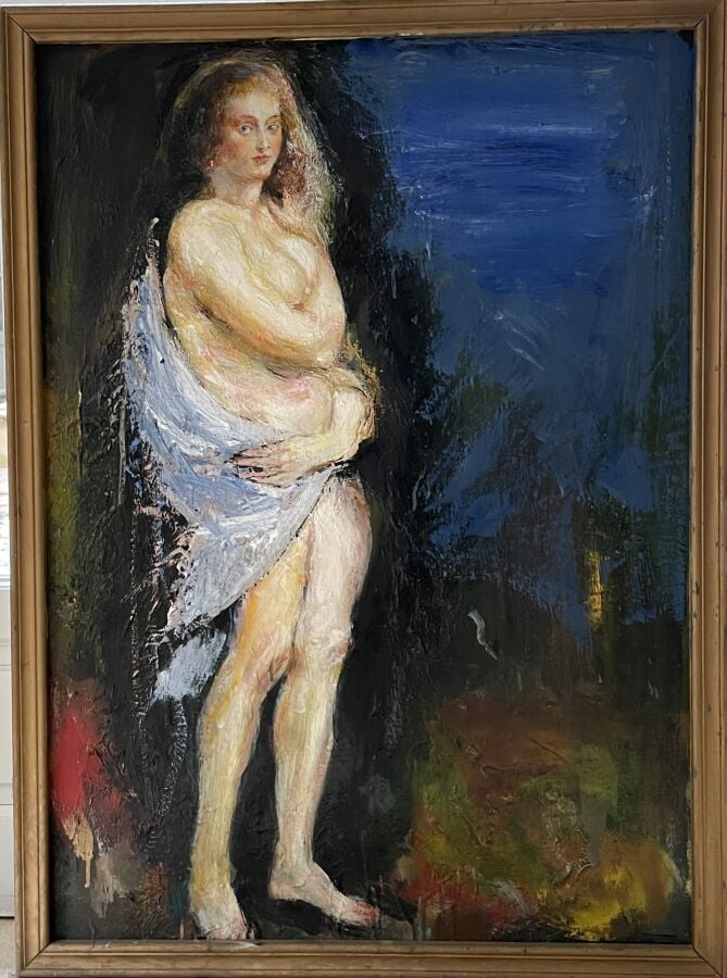 Jacques PECNARD (1922-2012) - Nu au voile bleu - Huile sur toile - Titrée et ca…
