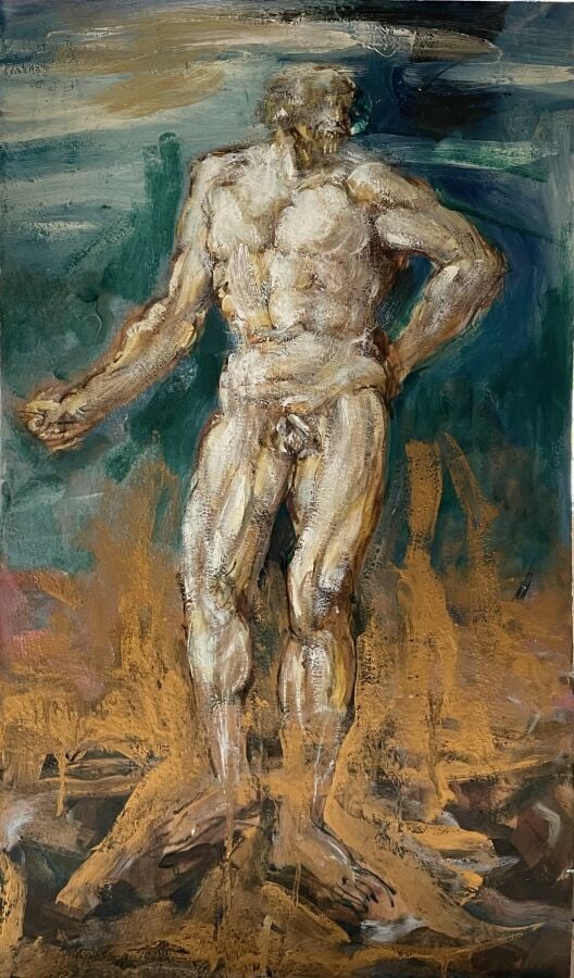 Jacques PECNARD (1922-2012) - Nu Masculin - Huile sur panneau - Non signé , Cac…