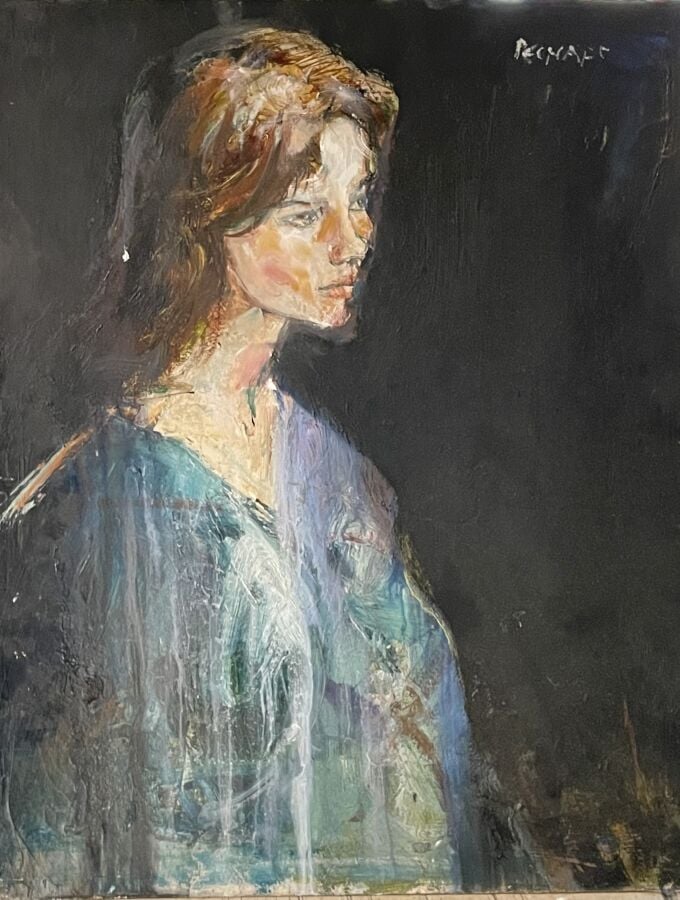 Jacques PECNARD (1922-2012) - Portrait de femme - Huile sur carton - Signé en b…