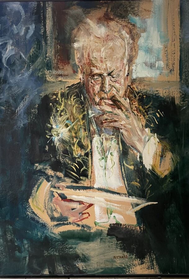 Jacques PECNARD (1922-2012) - Portrait de Maurice Druon en buste - Huile sur pa…