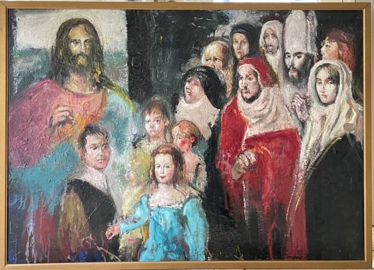 Jacques PECNARD (1922-2012) - Scène biblique aux ménines - Huile sur panneau -…
