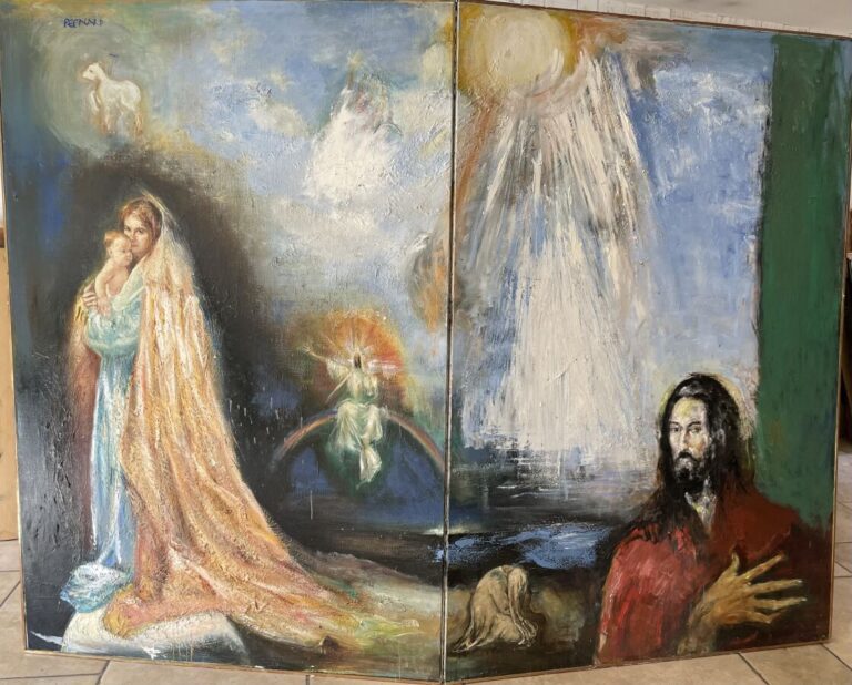 Jacques PECNARD (1922-2012) - Vierge à l'enfant et Christ - Huile sur toile - S…