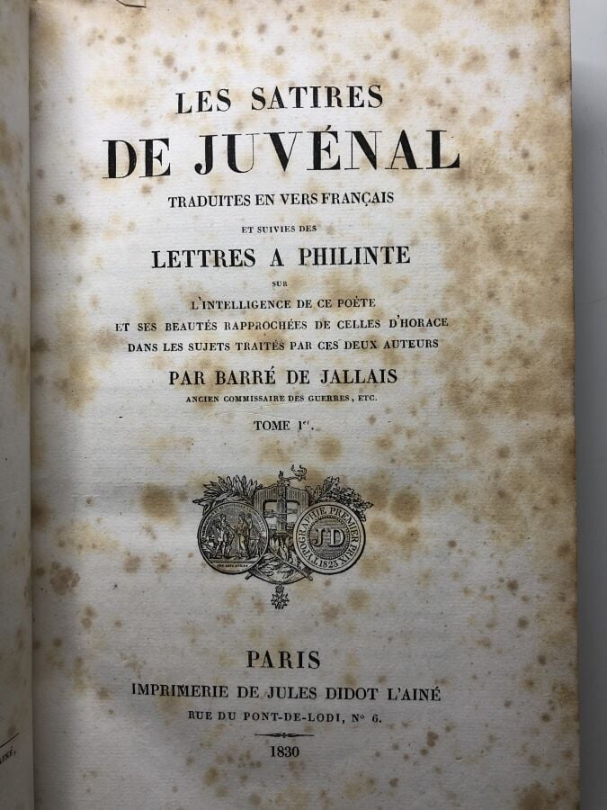 JALLAIS (Barré de). - Les satires de Juvénal suivies des lettres a Philinte. Éd…