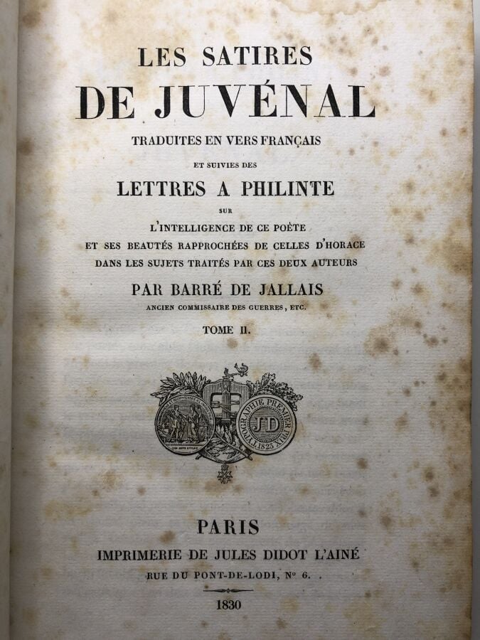JALLAIS (Barré de). - Les satires de Juvénal suivies des lettres a Philinte. Éd…