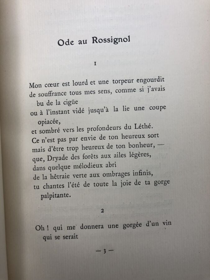 KEATS (John). - Poésies de John Keats. Édité à Paris chez maison du livre en 19…
